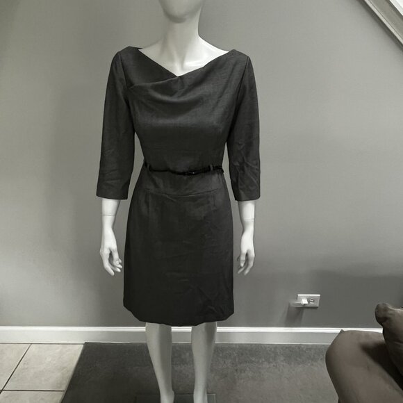 Tahari Arthur S Levine Black 3/4 Sleeve Dress With Belt - Picture 4 of 11